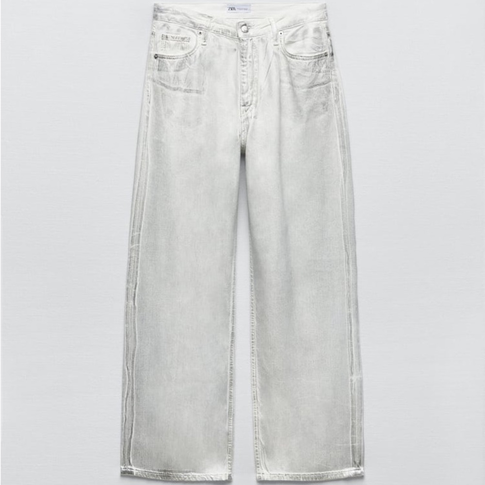 ZARA EXTRA LONG MID-RISE STRAIGHT LEG METALLIC JEANS (new with tags)